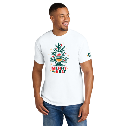 Kentucky Bourbon Festival “Merry & Neat” Holiday T-Shirt – White