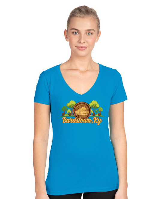 Women's 2025 Kentucky Bourbon Festival Barrel V-Neck Tee - Turquoise